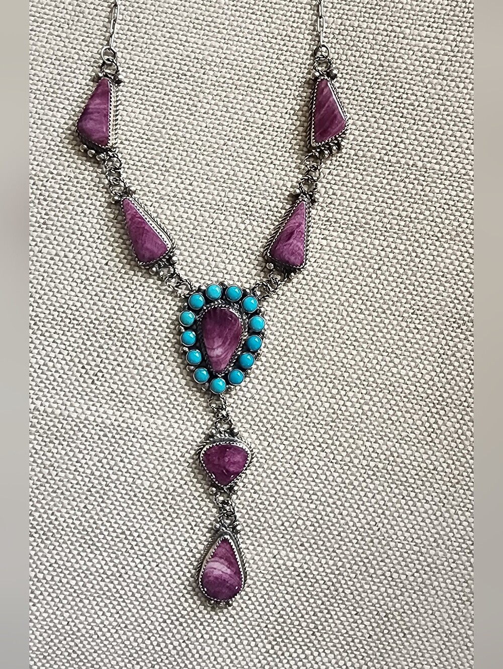 Devin Brown Purple Spiny And Turquoise Lariat Necklace Sterling